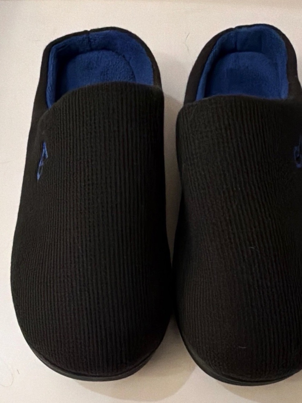 Men's Black Slip-On House Slippers with Blue Lining